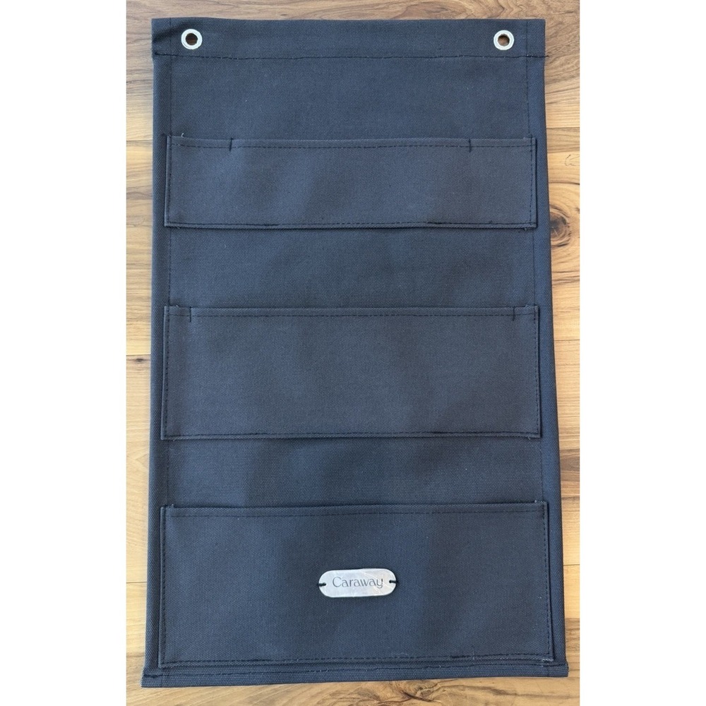 Caraway Hanging Wall Organizer 3 Pocket Canvas Storage Rack Black Kitchen